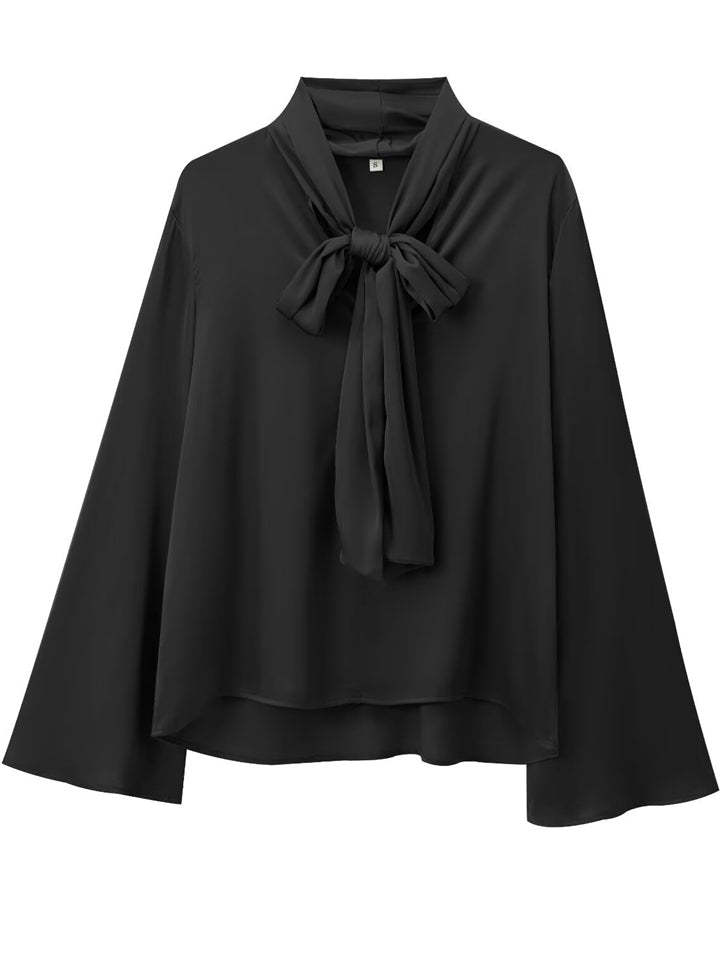 Women's Long Sleeve Elegant Blouses with Lace Up Neck Tie 