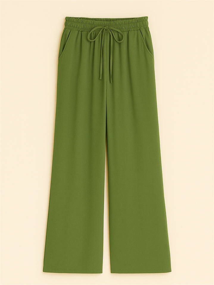 Women's High Waist Solid Color Drawstring Wide Leg Flared Pants