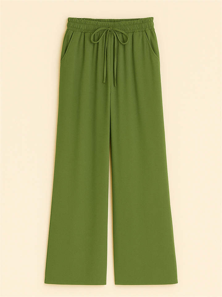 Women's High Waist Solid Color Drawstring Wide Leg Flared Pants