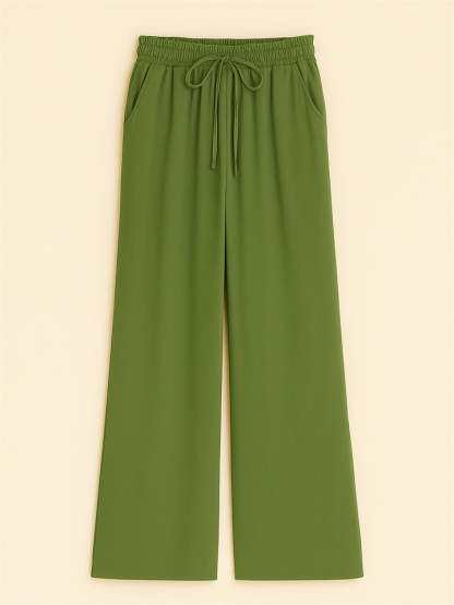 Women's High Waist Solid Color Drawstring Wide Leg Flared Pants