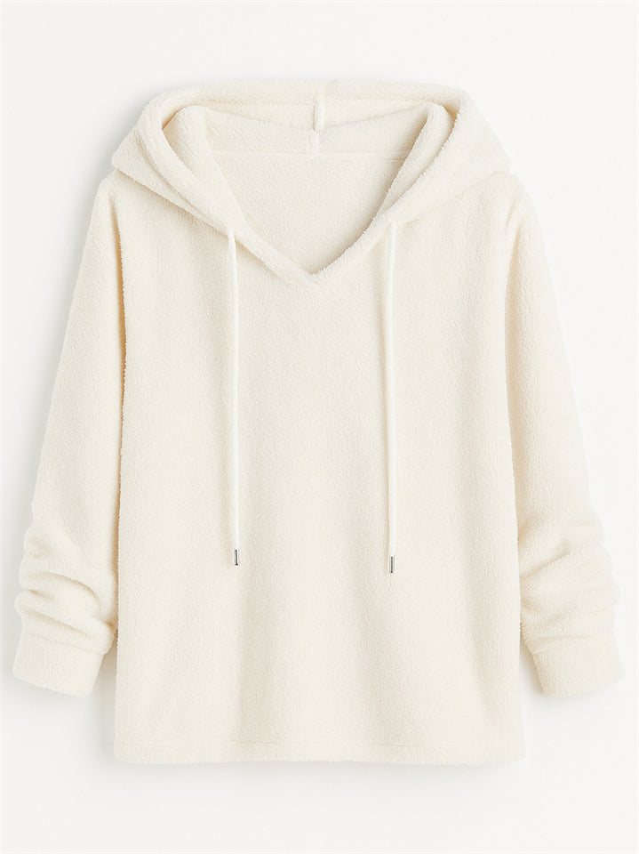 Women's Autumn Solid Color Fleece Pullover Long Sleeve Hoodie