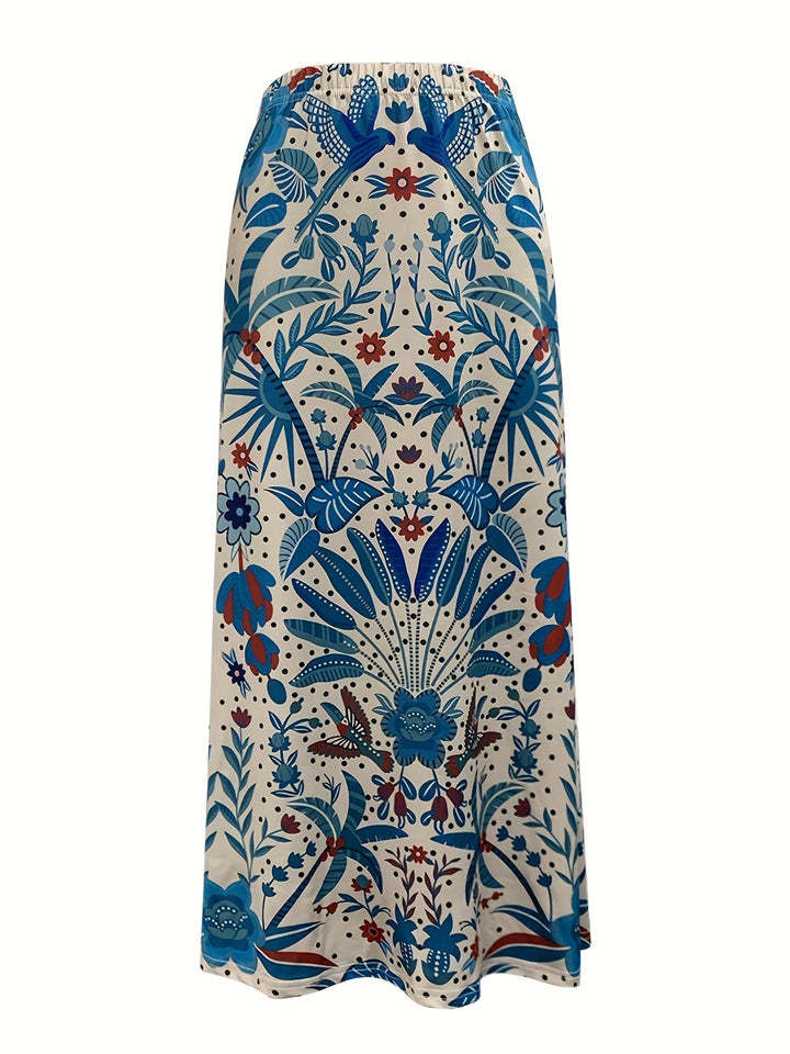 Women's Summer Blue Ethnic Holiday Style Printed A-Line Skirts