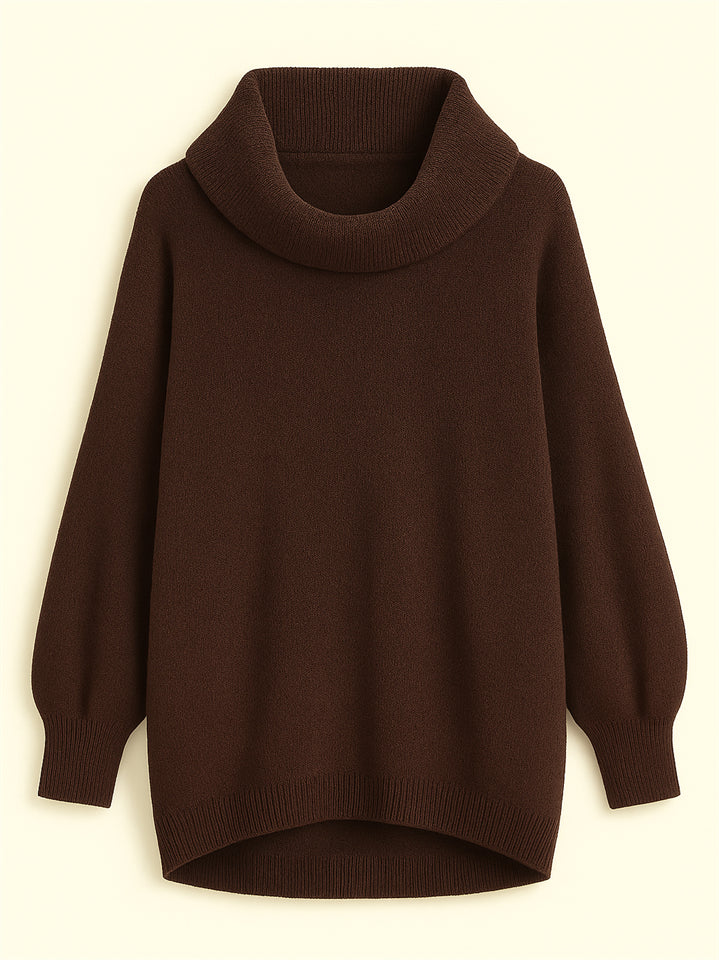 Casual Solid Color Turtleneck Kangaroo Pocket Lantern Sleeve Sweaters for Women