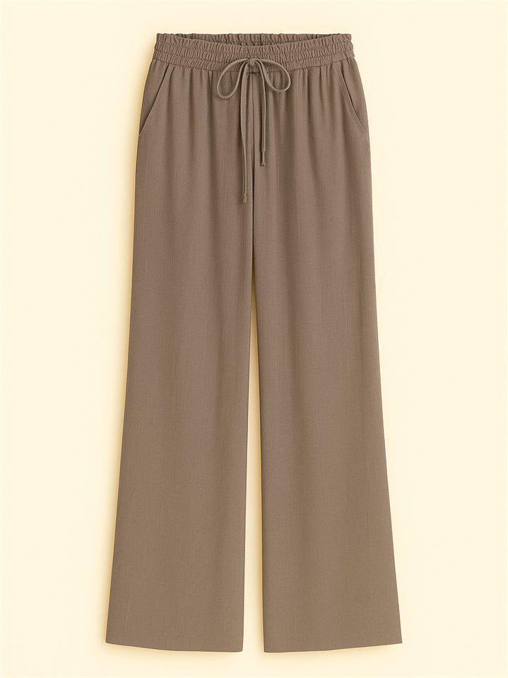 Women's High Waist Solid Color Drawstring Wide Leg Flared Pants