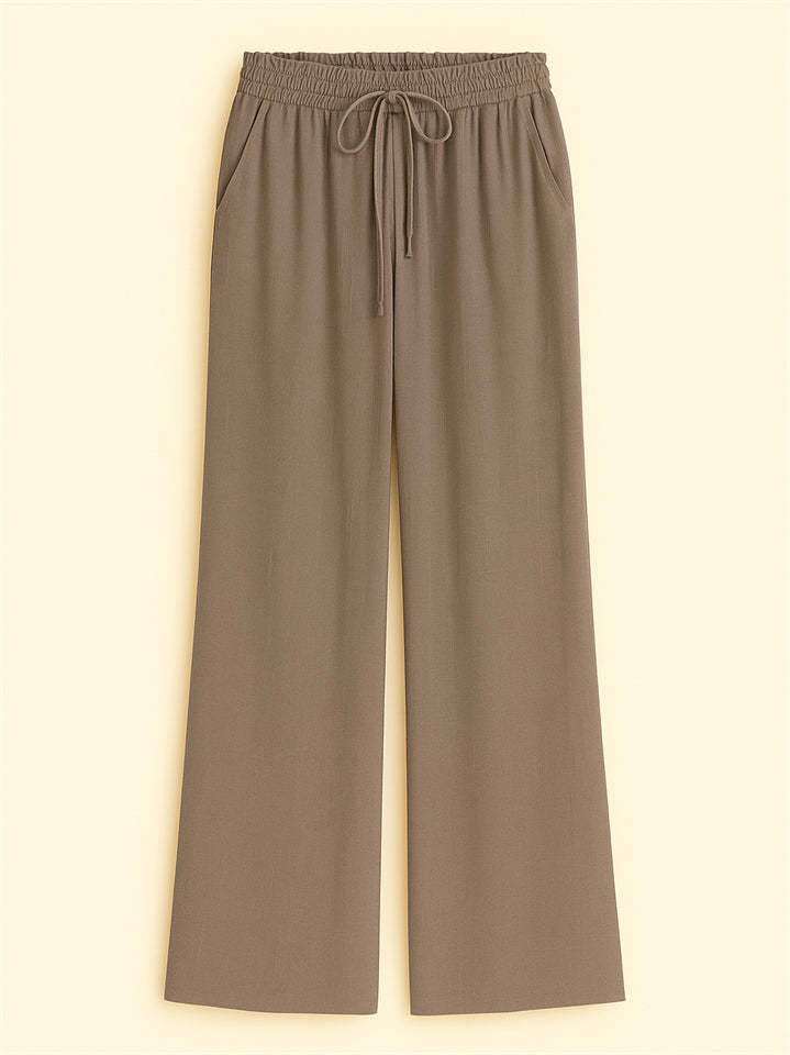 Women's High Waist Solid Color Drawstring Wide Leg Flared Pants