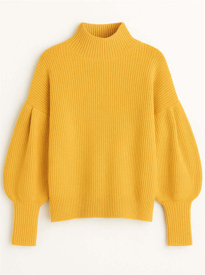 Women's Elegant Solid Color Turtle Neck Raglan Sleeve Knitted Sweater
