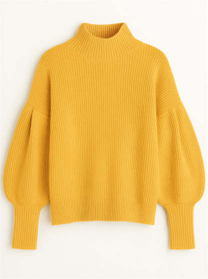 Women's Elegant Solid Color Turtle Neck Raglan Sleeve Knitted Sweater