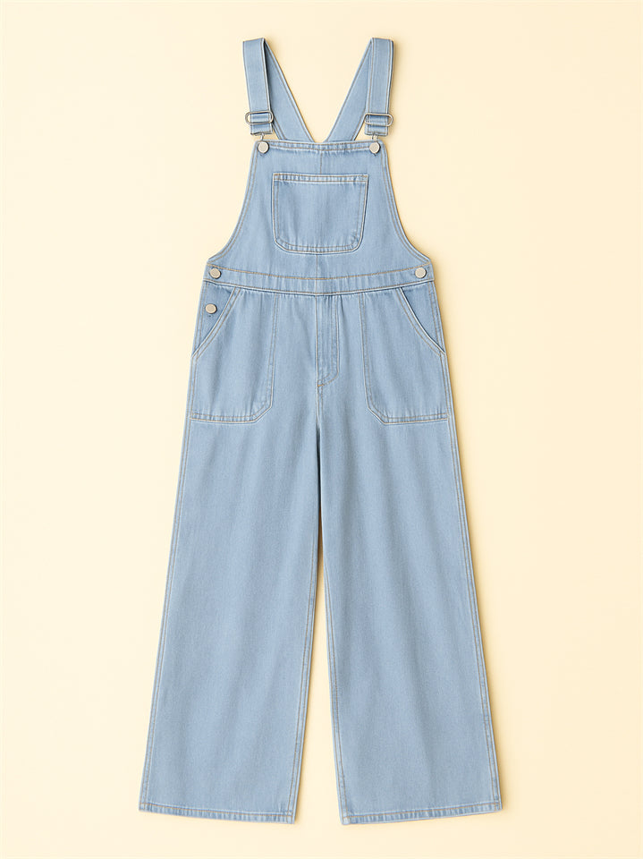 Women's Sleeveless Solid Color Loose Denim Overall Jumpsuits