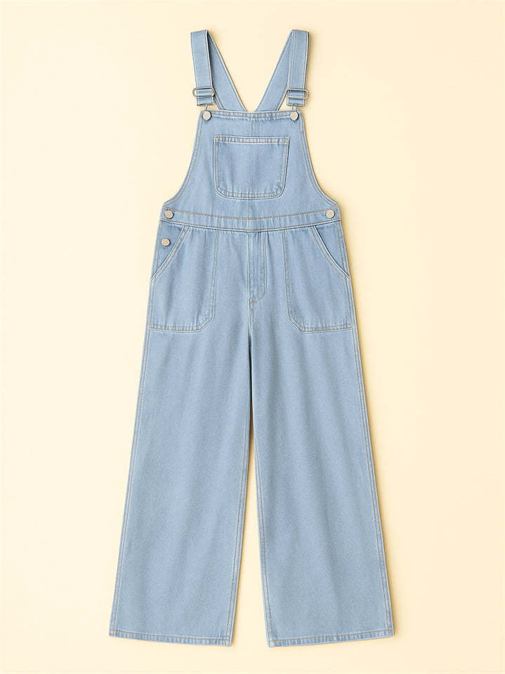 Women's Sleeveless Solid Color Loose Denim Overall Jumpsuits