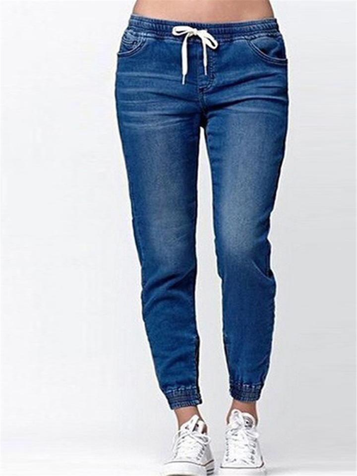 Womens Elastic Waist Drawstring Slim Jogger Jeans
