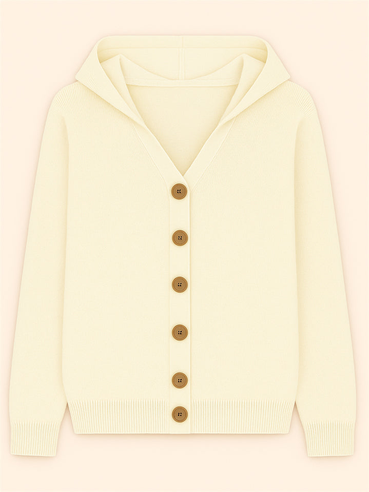 Autumn Candy Color Button Up Long Sleeve Hooded Sweaters for Women