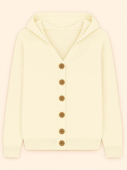 Autumn Candy Color Button Up Long Sleeve Hooded Sweaters for Women