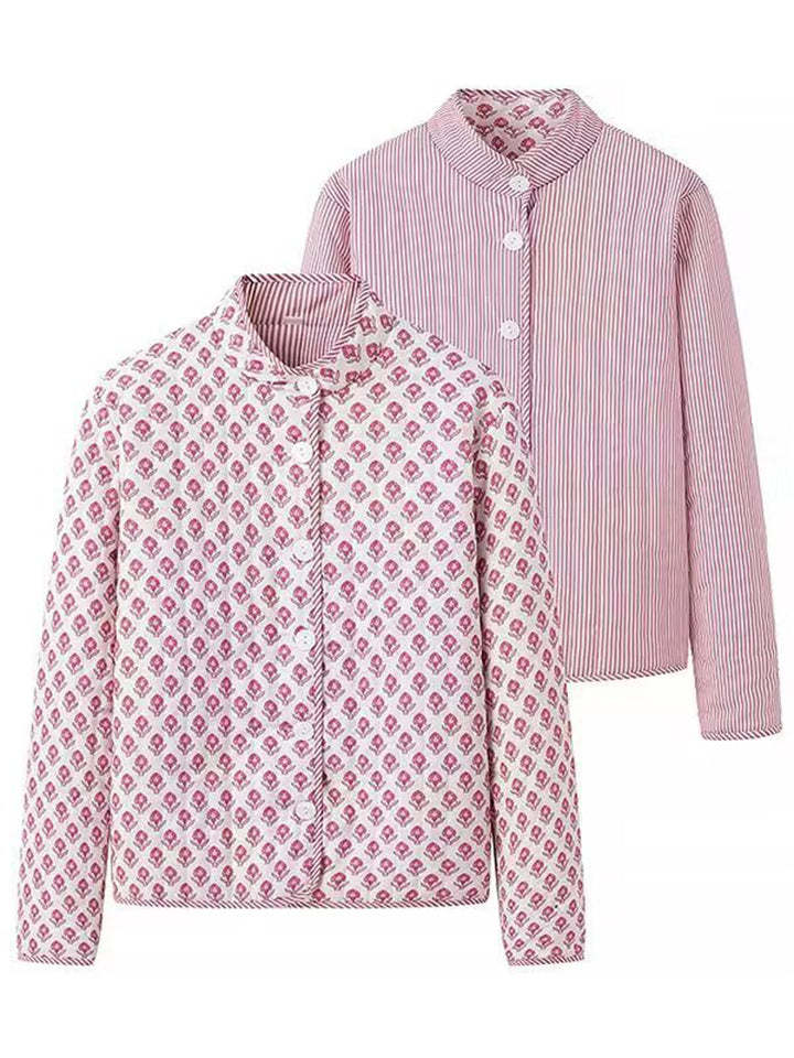 Vintage Printed Stand Collar Button Up Reversible Garment Coat