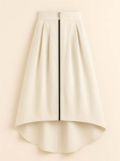 Women's Trendy Solid Color Pockets Zip Up High Waist Asymmetric Hem Skirts