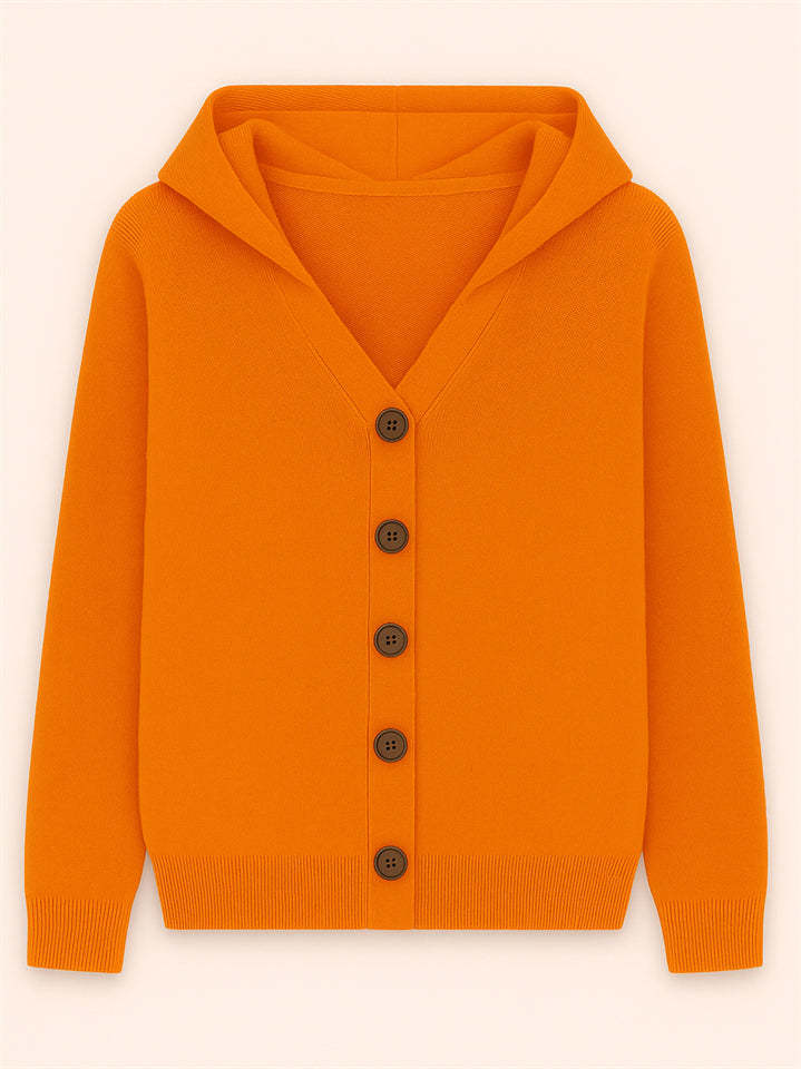 Autumn Candy Color Button Up Long Sleeve Hooded Sweaters for Women