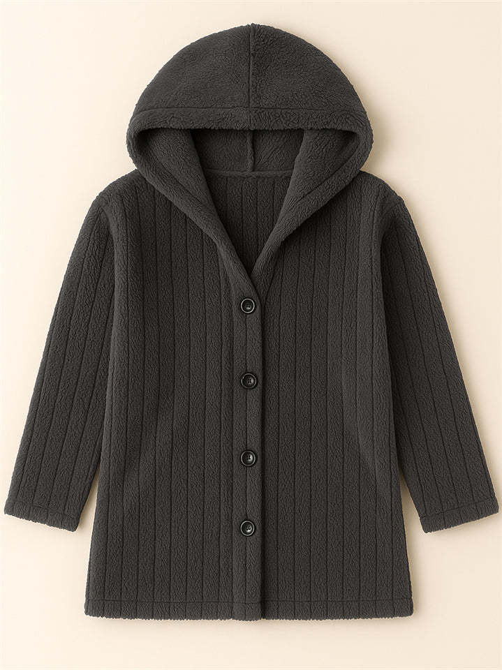 Casual Winter Solid Color Pit Stripe Hooded Fleece Coats