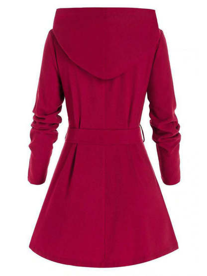 Women's Classic Autumn Belted Pockets Mid Length Hooded Coats