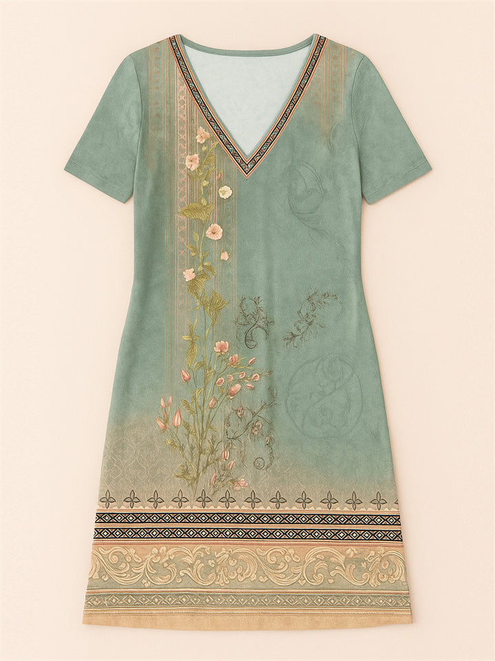 Women's Casual V Neck Holiday Style Floral Printed Dresses