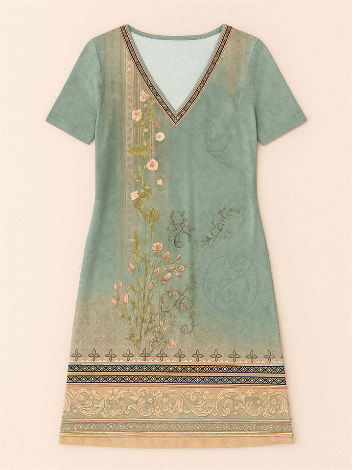 Women's Casual V Neck Holiday Style Floral Printed Dresses