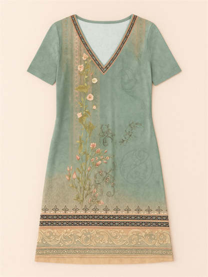 Women's Casual V Neck Holiday Style Floral Printed Dresses