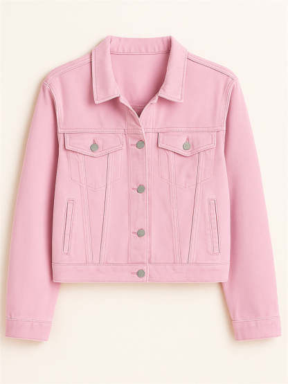 Women's Elegant Chest Pocket Candy Color Lapel Short Denim Jackets