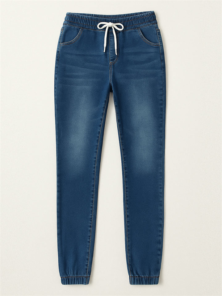 Womens Elastic Waist Drawstring Slim Jogger Jeans