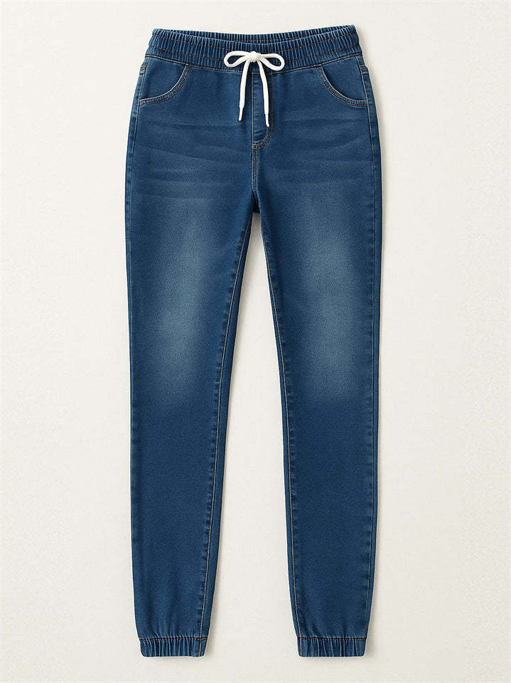 Womens Elastic Waist Drawstring Slim Jogger Jeans