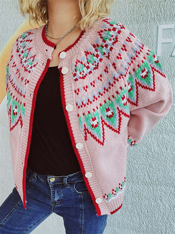 Contrast Color Ethnic Style Crochet Cardigan Sweaters for Women