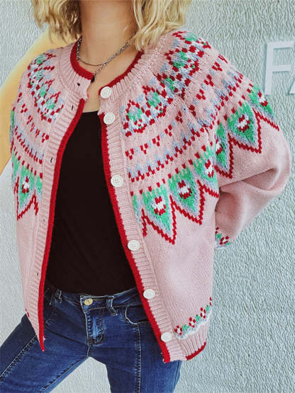 Contrast Color Ethnic Style Crochet Cardigan Sweaters for Women