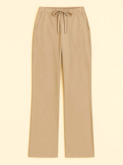 Women's Casual Solid Color Straight-Leg Drawstring Pants