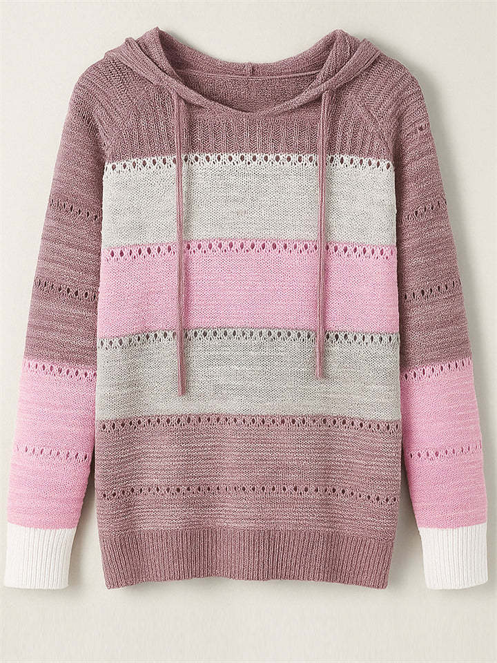 Women's Casual Color Block Pullover Hooded Sweaters