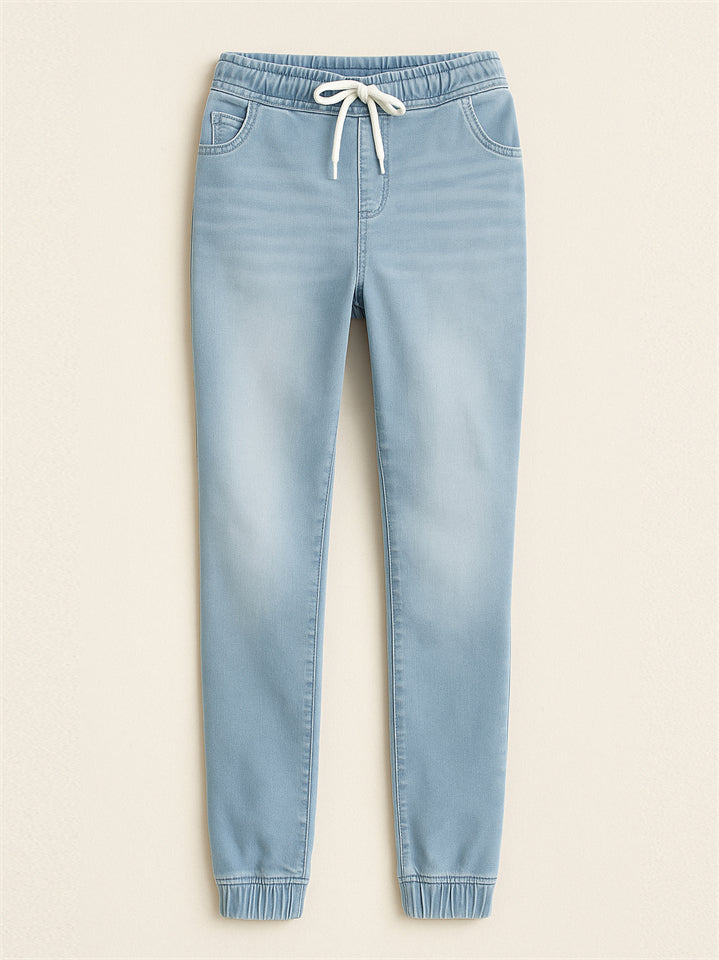 Womens Elastic Waist Drawstring Slim Jogger Jeans