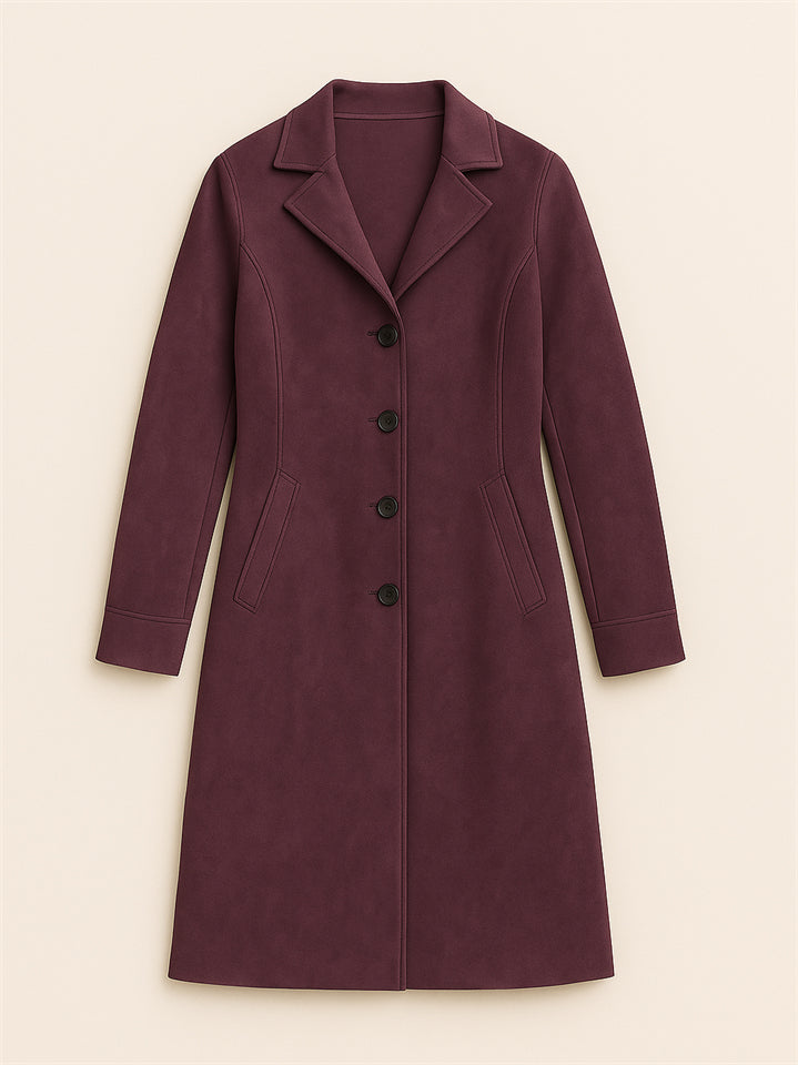 Vintage Autumn Faux Suede Single Breasted Midi Coats for Women