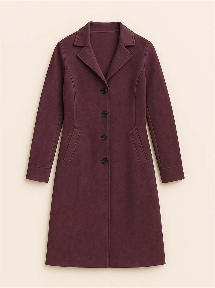 Vintage Autumn Faux Suede Single Breasted Midi Coats for Women