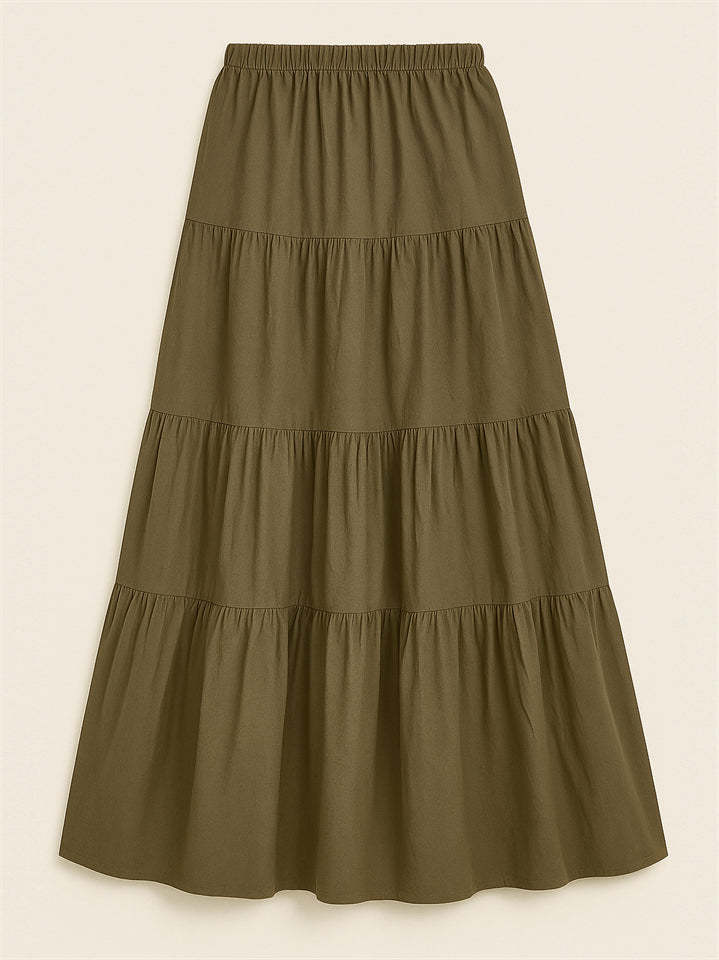 Women's Vintage Casual Elastic Waist Ruffle Maxi Length Skirts