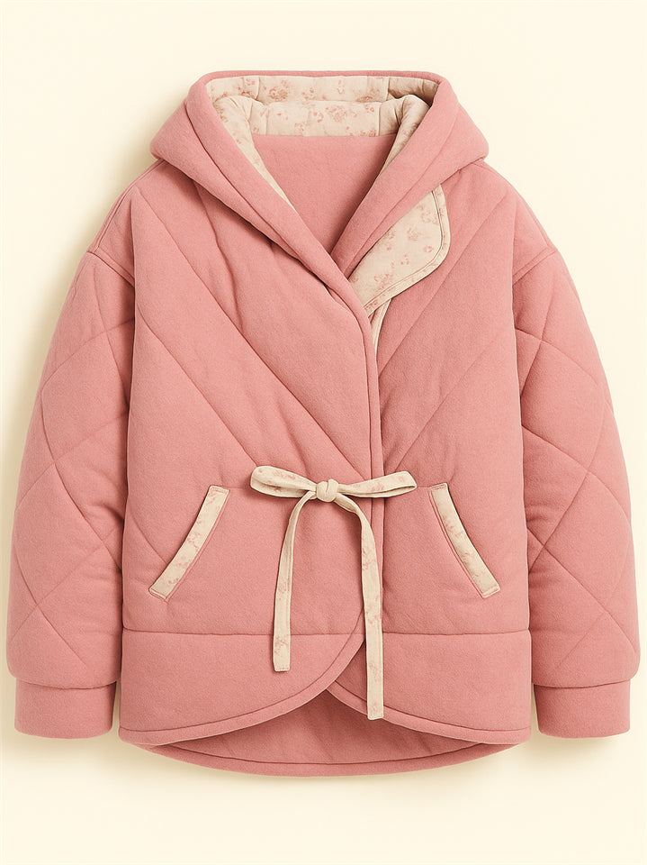 Winter Warm Lace Up Printed Reversible Garment Coat for Women