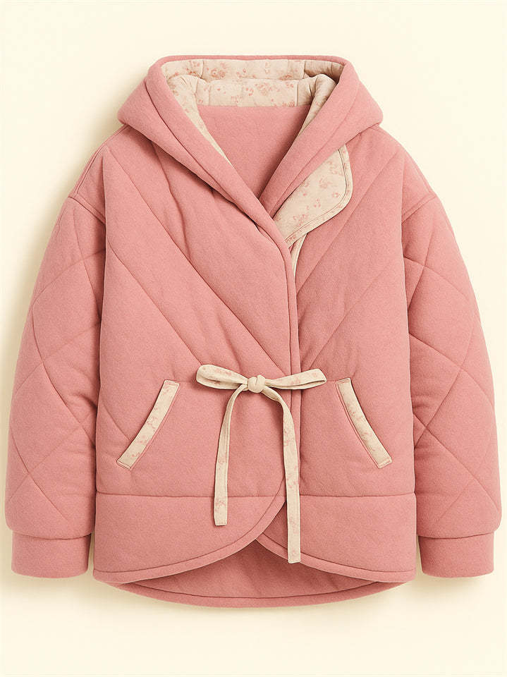 Winter Warm Lace Up Printed Reversible Garment Coat for Women