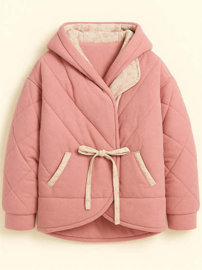 Winter Warm Lace Up Printed Reversible Garment Coat for Women