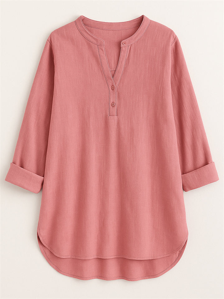 Women's Summer Solid Color Holiday Style V Neck Long Sleeve Shirt
