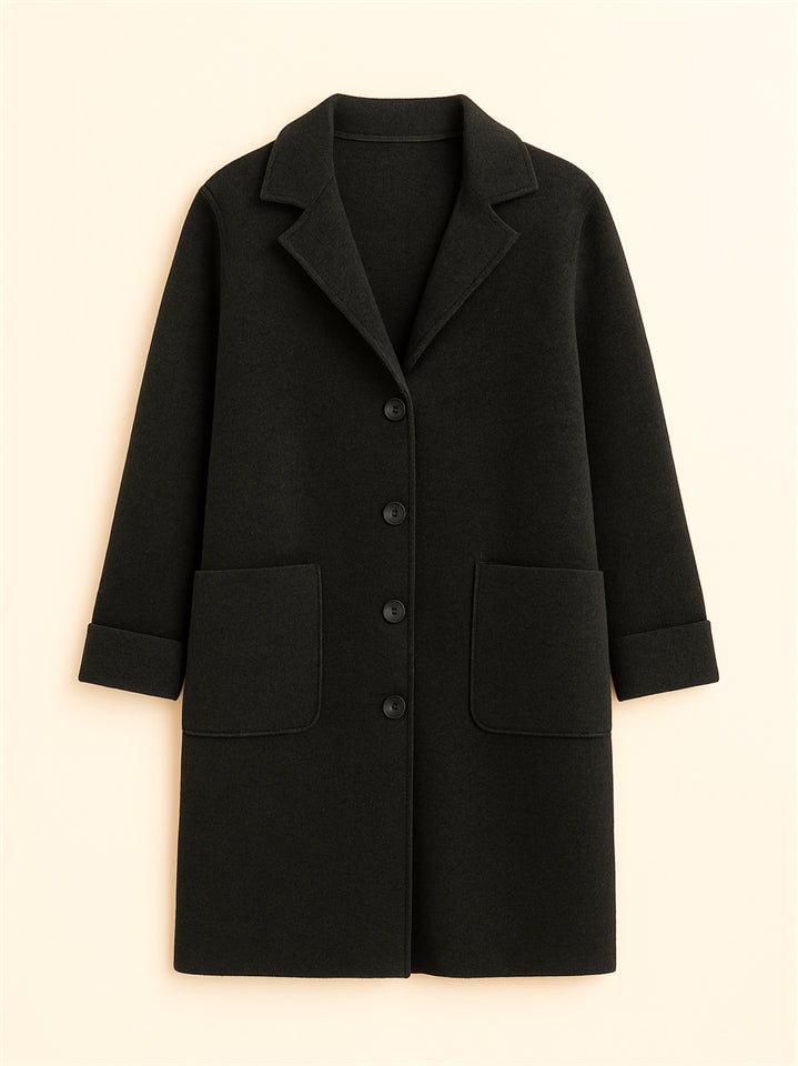 Female Autumn Solid Color Single Breasted Lapel Mid-length Coats