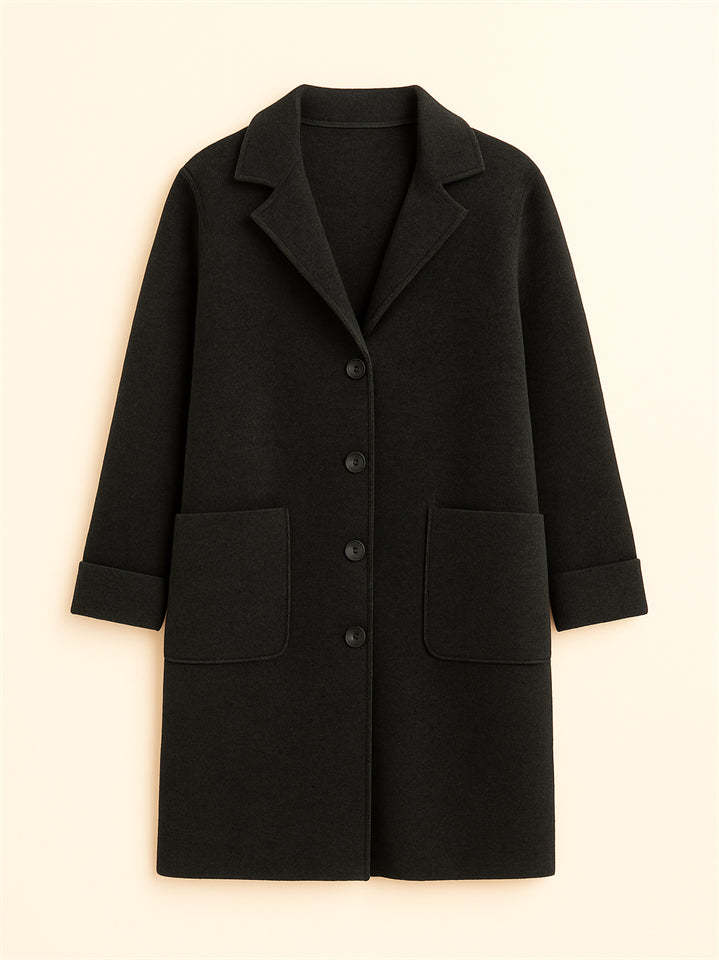 Female Autumn Solid Color Single Breasted Lapel Mid-length Coats