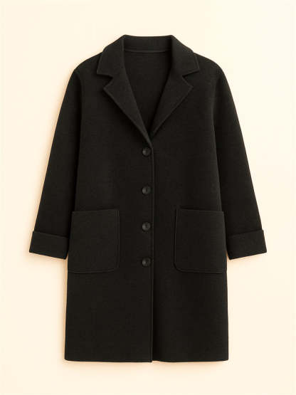 Female Autumn Solid Color Single Breasted Lapel Mid-length Coats