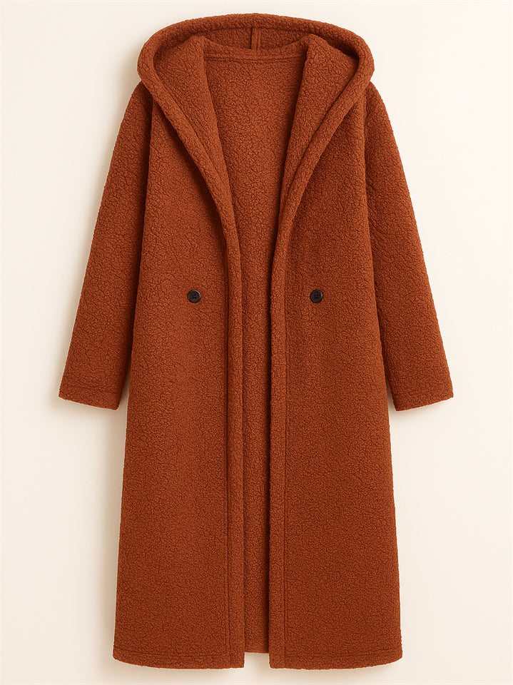 Women's Winter Solid Color Single Breasted Hooded Cardigan Coats