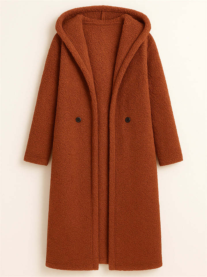 Women's Winter Solid Color Single Breasted Hooded Cardigan Coats