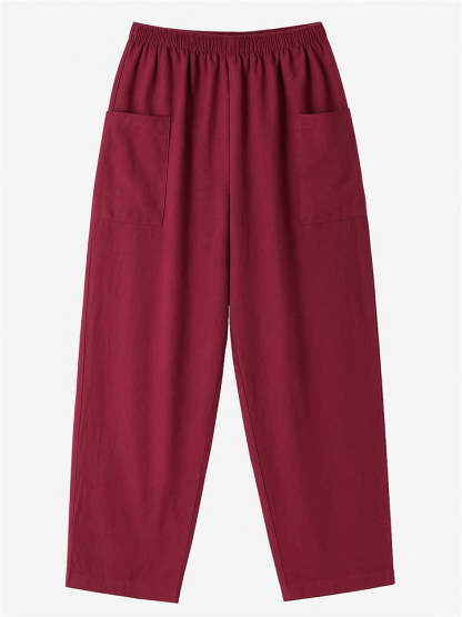 Women's Simple Solid Color Elastic High Waist Pants with Pockets