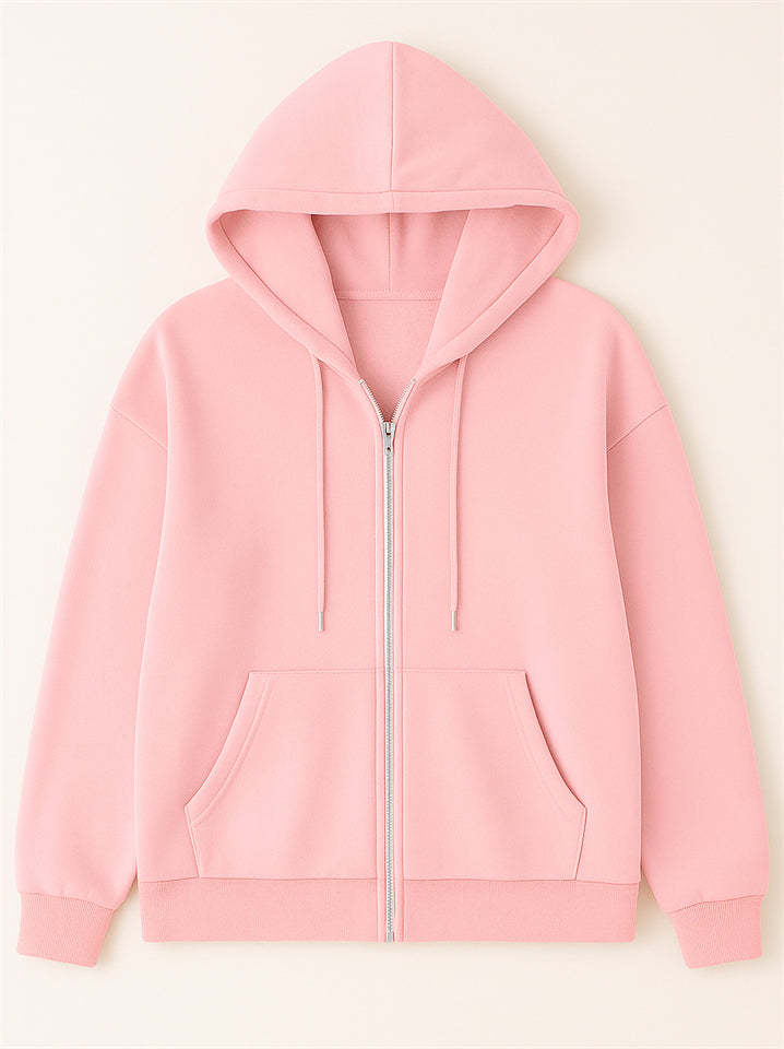 Ladies Trendy Solid Color Zip Up Long Sleeve Hoodies