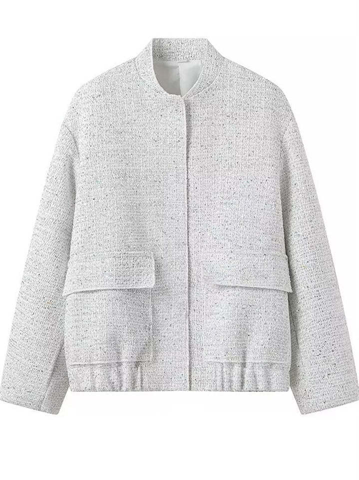 Trendy Bling Sequined Button Up Stand Collar Coat with Pockets