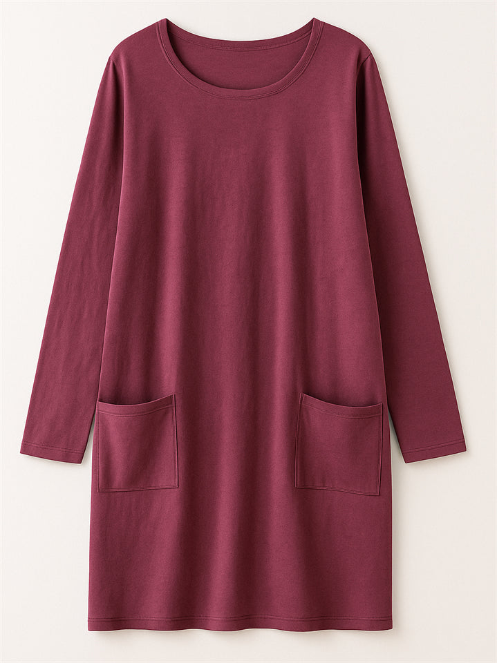 Women's Casual Long Sleeve Round Neck Shirts with Pockets