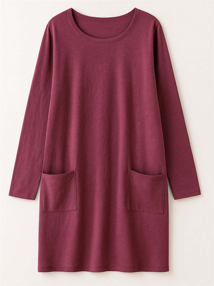 Women's Casual Long Sleeve Round Neck Shirts with Pockets