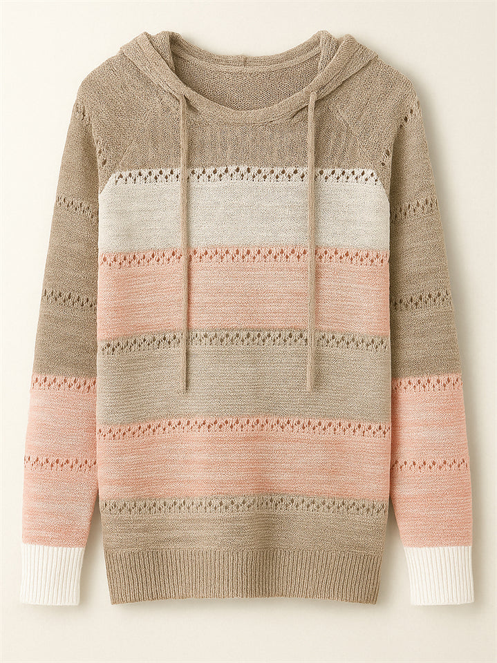 Women's Casual Color Block Pullover Hooded Sweaters